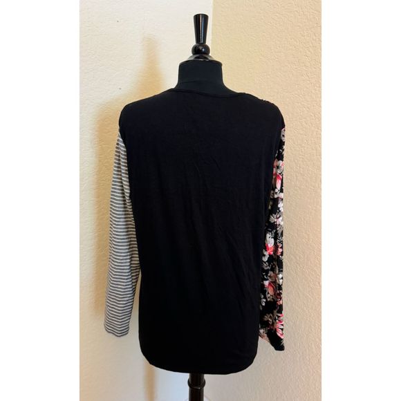Chico's Mixed Print Long Sleeve Floral and Striped Top - Sz 2 (L/12) - Picture 3 of 11